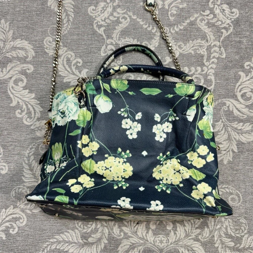 Steve Madden Satchel Crossbody Bag Large Navy Floral Chain Strap Top Zip - Picture 2 of 9